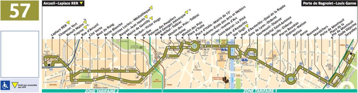 Peta dari bus Paris line 57