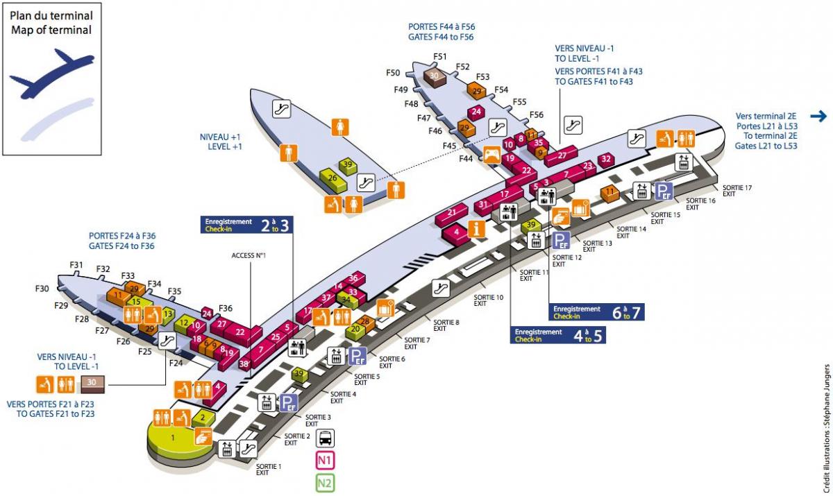 Peta dari CDG airport terminal 2F