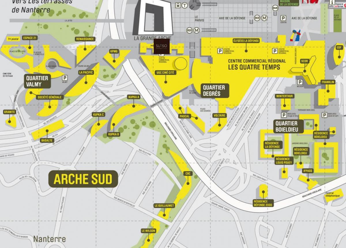 Peta dari La Défense Selatan Arche