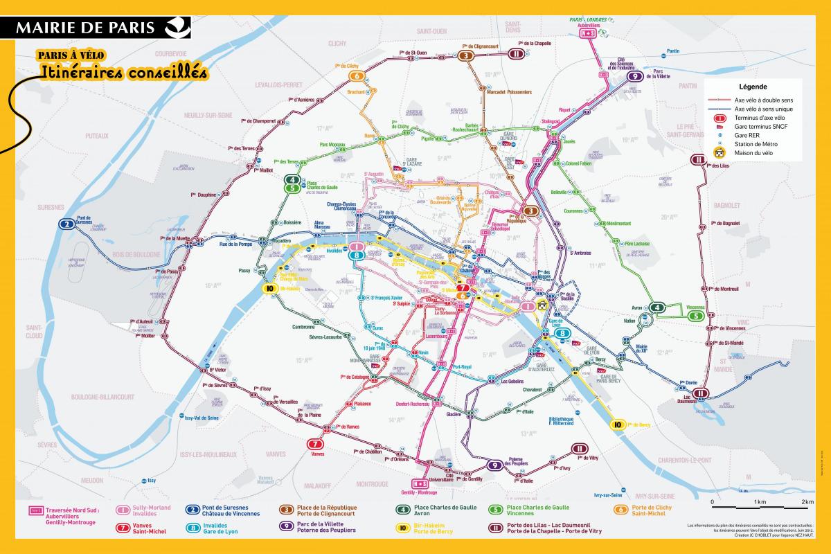 Peta dari Paris naik sepeda