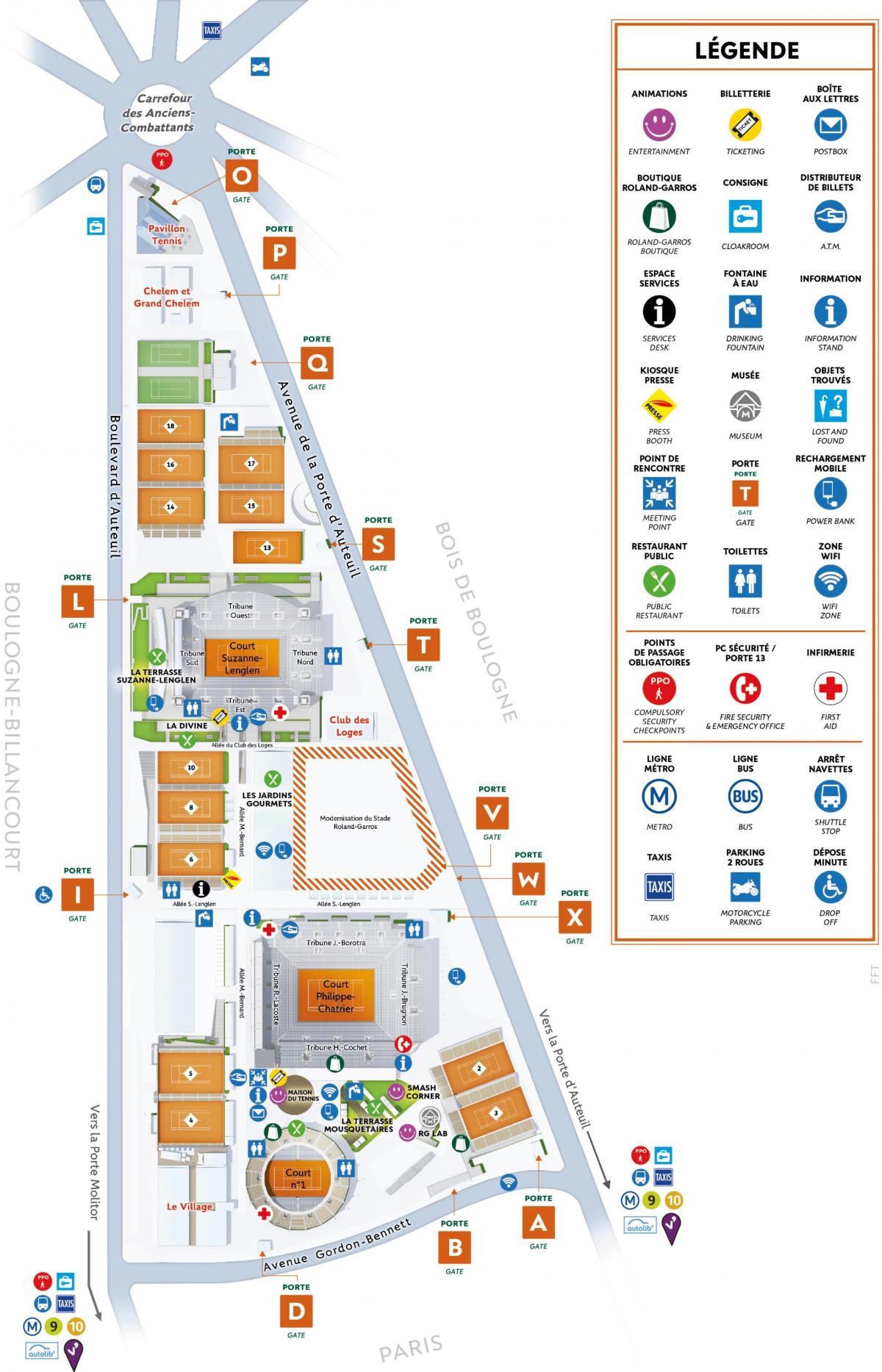 Peta dari Roland Garros